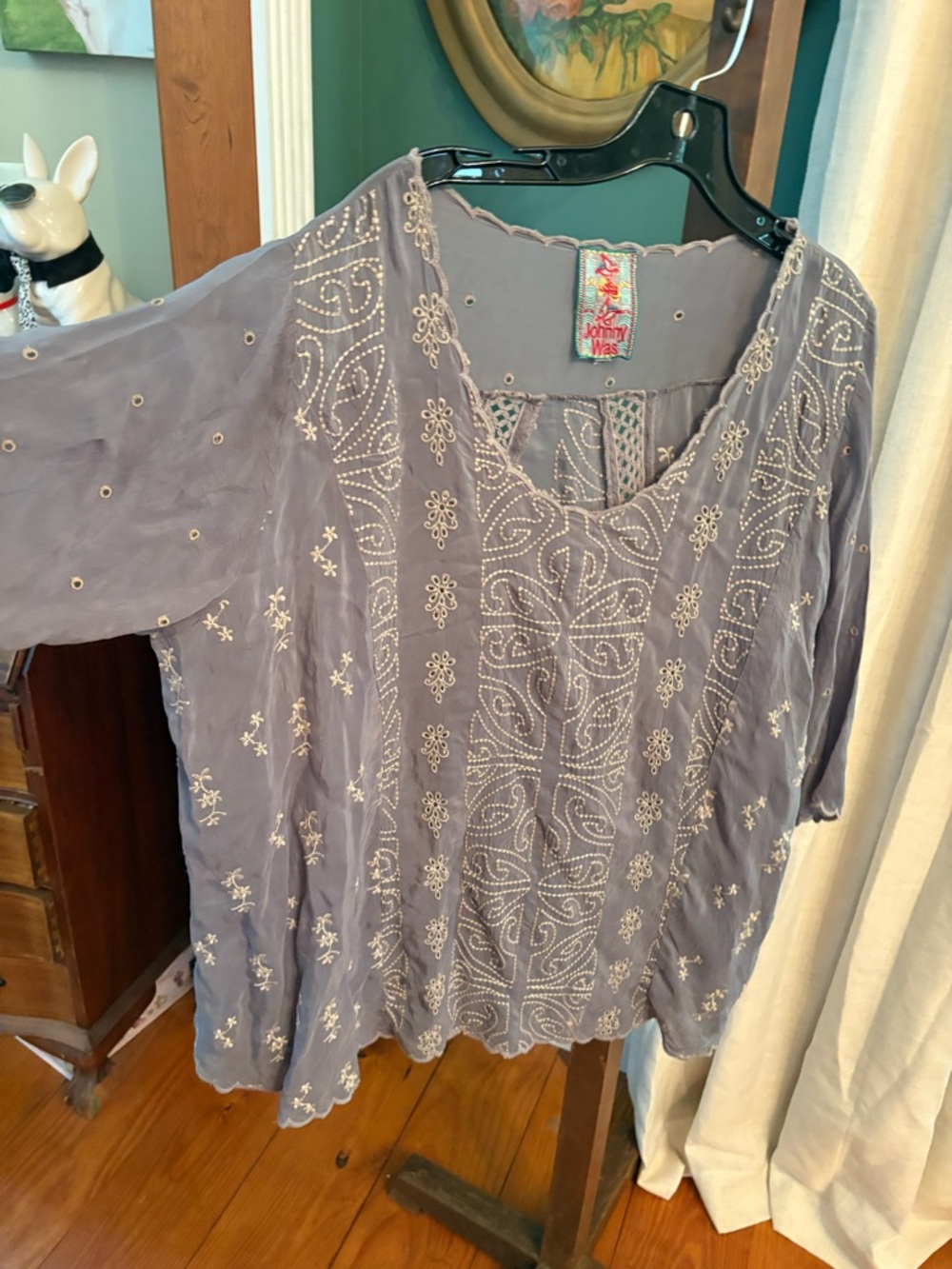 Johnny Was Embroidered Gray Boho Tunic Top